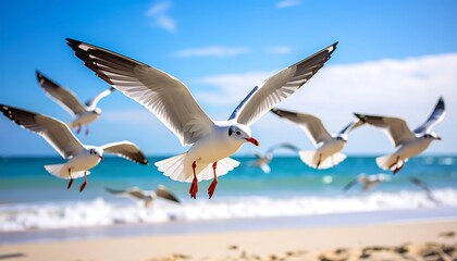 Gulls Flight Over Beach