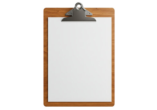 A blank clipboard with white paper isolated on transparent background
