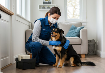 young woman checkup a dog