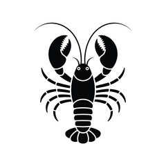 Black silhouette of a lobster with claws raised on a white background
