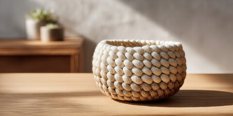 Interior with a wicker vase.