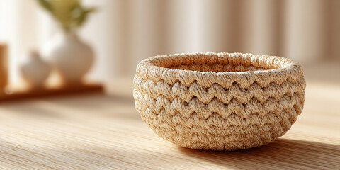 Interior with a wicker vase.