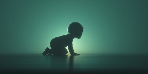 Silhouette of a crawling baby.