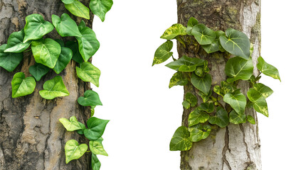 Old Tree trunk covered with vines isolated on White or transparent background Cutout PNG