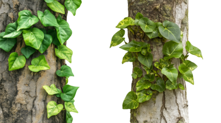 Old Tree trunk covered with vines isolated on White or transparent background Cutout PNG