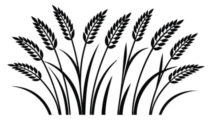 Clean minimalist black and white wheat stalks graphic design element; simple, elegant, nature illustration.