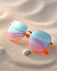 Luxury sunglasses on the background of golden sand.