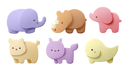 Pastel Animal Collection, isolated on transparent background