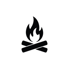Simple hand drawn icon of a campfire with flames and crossed logs