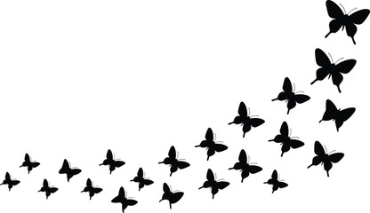 flying butterfly silhouette, black butterfly vector, butterfly trail clipart, motion winged insect, butterfly path art, nature butterfly shape design