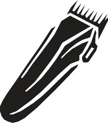 Stylized silhouette of a modern hair clipper device.