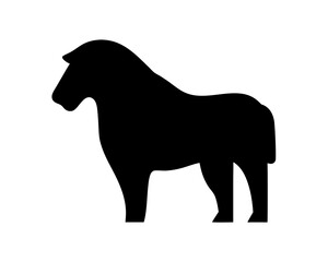 Silhouette of a stocky horse standing still on a white background
