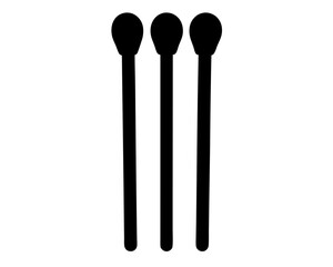 Three black matches standing together on a white background isolated view