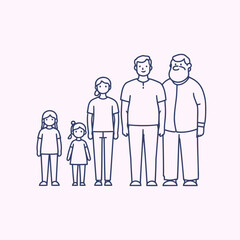 Happy family of four vector illustration with parents and two children, a symbol of love and togetherness