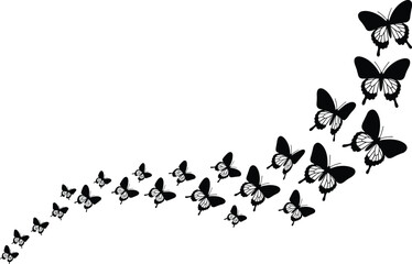 butterfly silhouette vector, flying butterflies clipart, insect trail design, butterfly motion graphic, nature pattern, elegant winged insect silhouette, butterfly path