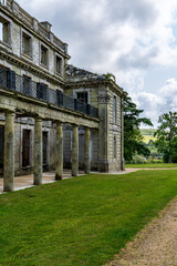 Ruined columns around patio of the empty building shell of Appuldurcombe House near Wroxall on the...