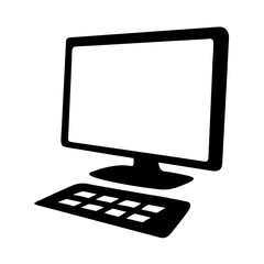 Black and White Illustration of a Desktop Computer with a Keyboard
