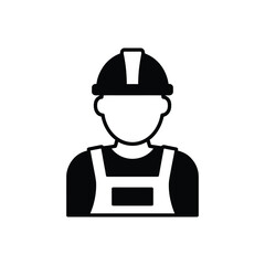 Simple icon of a construction worker in hard hat and overalls