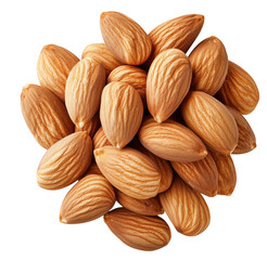Delicious pile of raw almonds on a white background ready for snacks and healthy eating