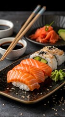 Delicious Salmon Nigiri and Vegetable Sushi Rolls