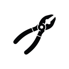 Black silhouette of a pair of pliers on a white background