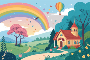 Fototapeta premium autumn landscape with trees colorful abstract pattern background. template summer concept. vector illustration 