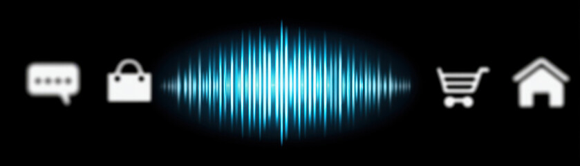 Smart Voice Shopping, Smart voice technology enhances shopping experience with interactive sound waves and digital icons for easy navigation
