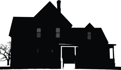 haunted house silhouette, spooky mansion vector, horror building outline, Halloween clipart, creepy house shadow, eerie old home illustration, gothic silhouette art