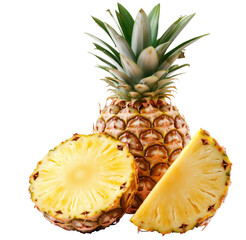 Delicious pineapple whole and sliced displayed with a white background for food concepts
