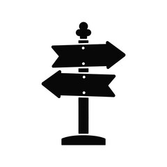 Black silhouette of a directional signpost with arrows pointing left and right