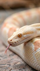 Albino Python Close-up; Detailed Texture,  Intriguing Gaze, Serpentine Form.