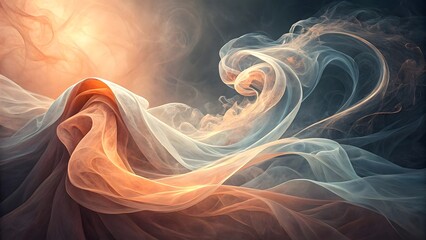 Abstract swirling fabric; ethereal, warm tones; flowing, graceful design; serene mood.