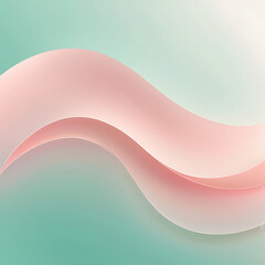 Smooth, flowing wave of soft, translucent pink with a pearlescent sheen, on a serene gradient background of pale teal and light mint green. An ethereal, abstract composition.