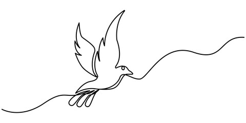 One line drawing of birds. Small bird in continuous one line drawing. Single line art illustration of flying bird. line drawing art of birds. Editable vector.