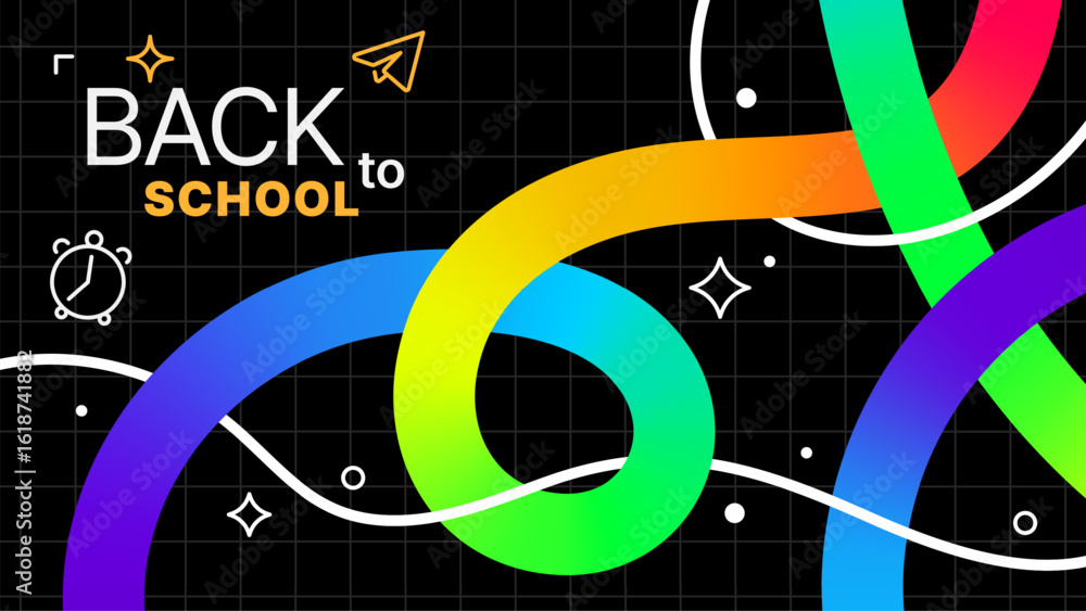 Poster colorful abstract lines creating an image with text 'back to school'. education concept for website 