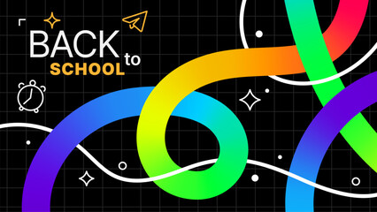 Obraz premium Colorful abstract lines creating an image with text 'Back to school'. Education concept for website banner or greeting card template.