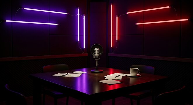 Modern studio neon lights recording space