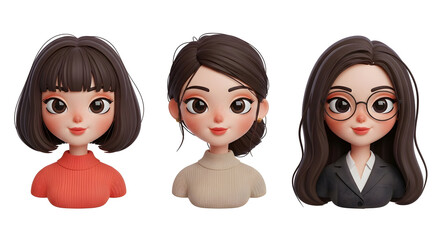 Adorable 3D Cartoon Girl Avatar Pack for Website Design