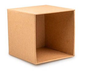 Open empty cardboard gift box isolated on white background. File contains clipping path.