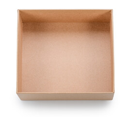 Open empty cardboard gift box, top view, isolated on white background. File contains clipping path.
