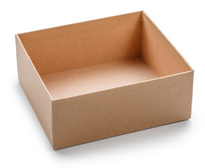 Open empty cardboard gift box isolated on white background. File contains clipping path.