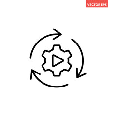 Single black Automation process gear line icon, simple representing workflow flat design infographic pictogram vector for app logo ads web button ui ux interface elements isolated on white background