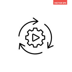 Single black Automation process gear line icon, simple representing workflow flat design infographic pictogram vector for app logo ads web button ui ux interface elements isolated on white background