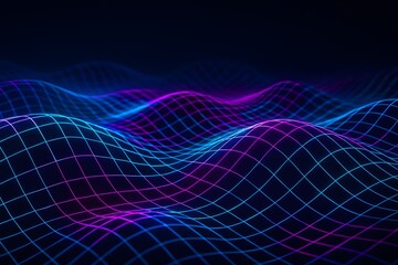 Futuristic 3D Neon Grid with Pulsing Lines and Electric Glow on Dark Background