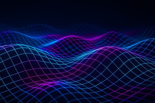 Futuristic 3D Neon Grid with Pulsing Lines and Electric Glow on Dark Background