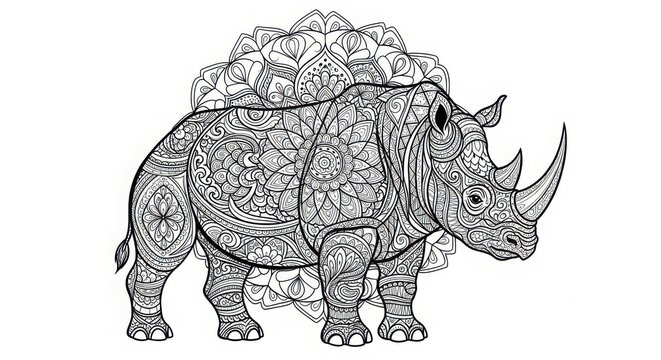 Intricate mandala patterned rhinoceros illustration
