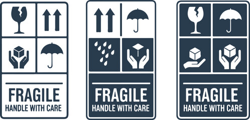 Fragile Handle with Care Icon Set | Shipping and Packaging Warning Labels for Sensitive Items