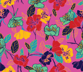 a colorful floral pattern on a pink background