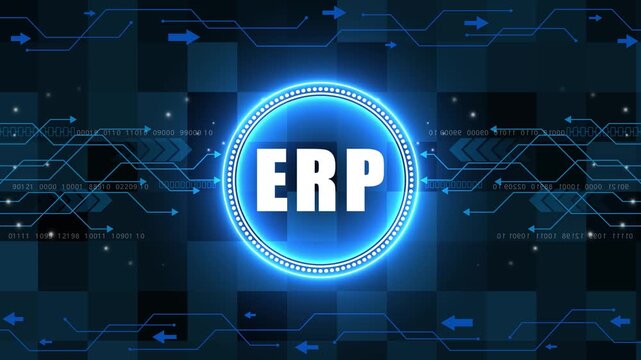Enterprise Resource Planning ERP Corporate Company Management Business Internet Technology Concept. technology background with Cyberspace binary matrix letter bits.