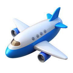Stylized blue and white passenger airplane isolated on transparent background